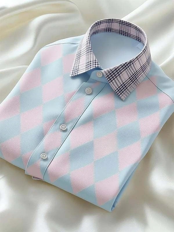 Camisa clásico ejecutivo Check Logo solapa de manga corta para hombre