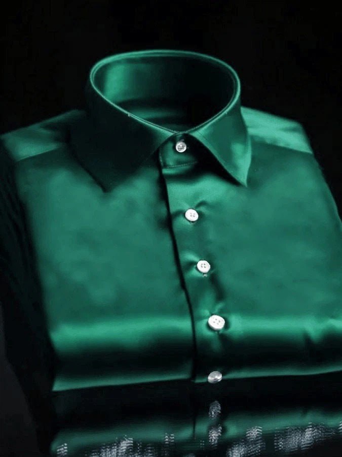 Camisa vintage ejecutivo casual estampado satén de manga larga para hombre