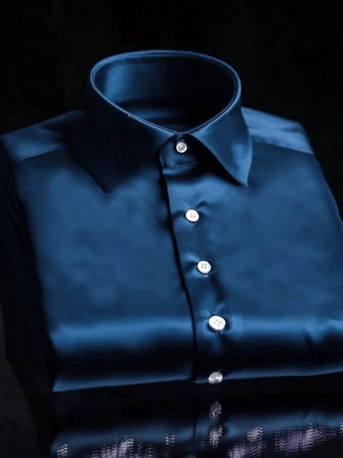 Camisa vintage ejecutivo casual estampado satén de manga larga para hombre