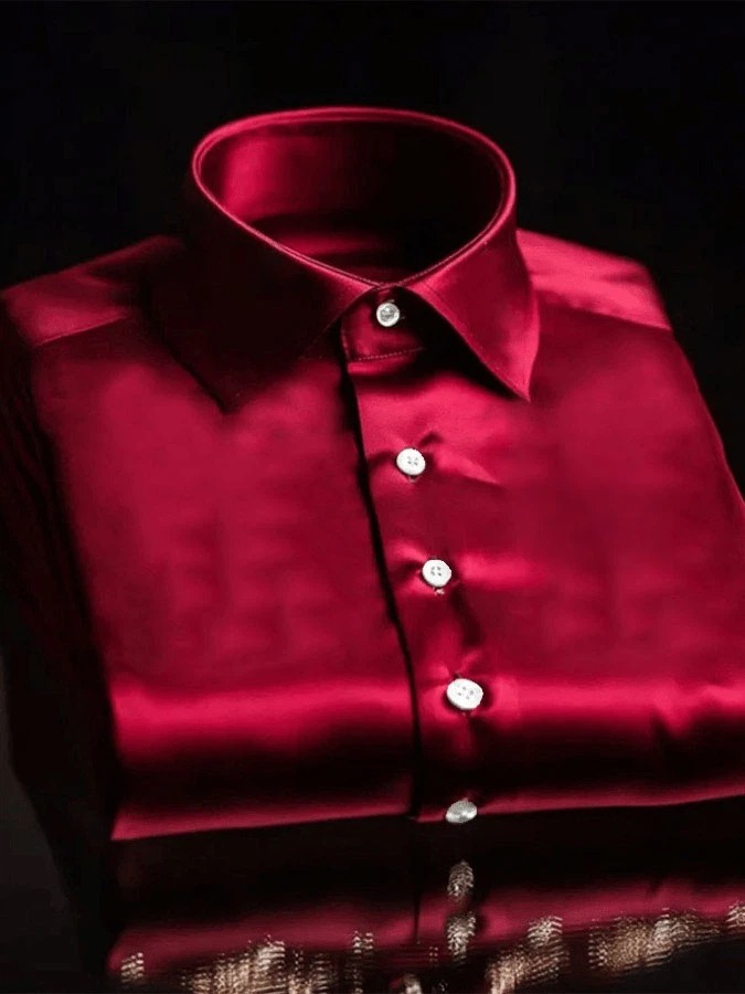 Camisa vintage ejecutivo casual estampado satén de manga larga para hombre
