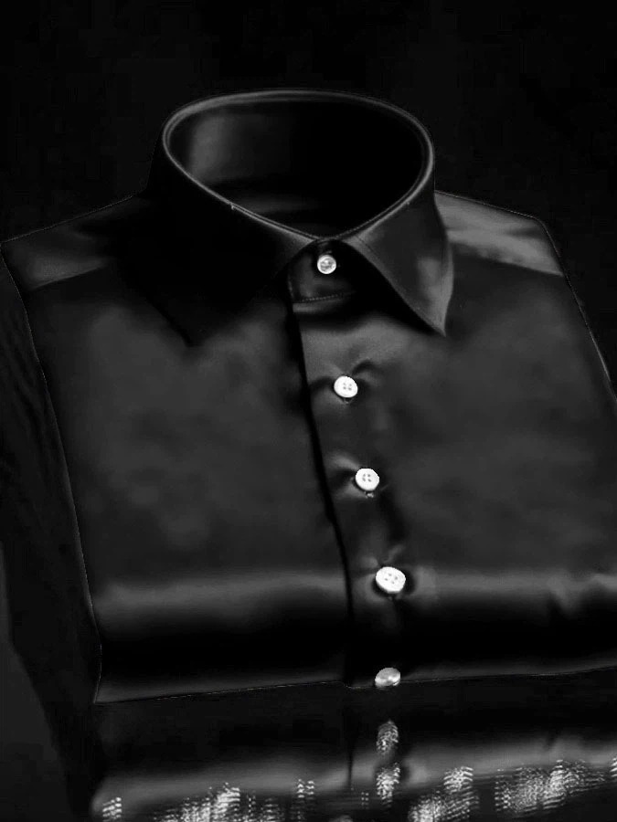 Camisa vintage ejecutivo casual estampado satén de manga larga para hombre