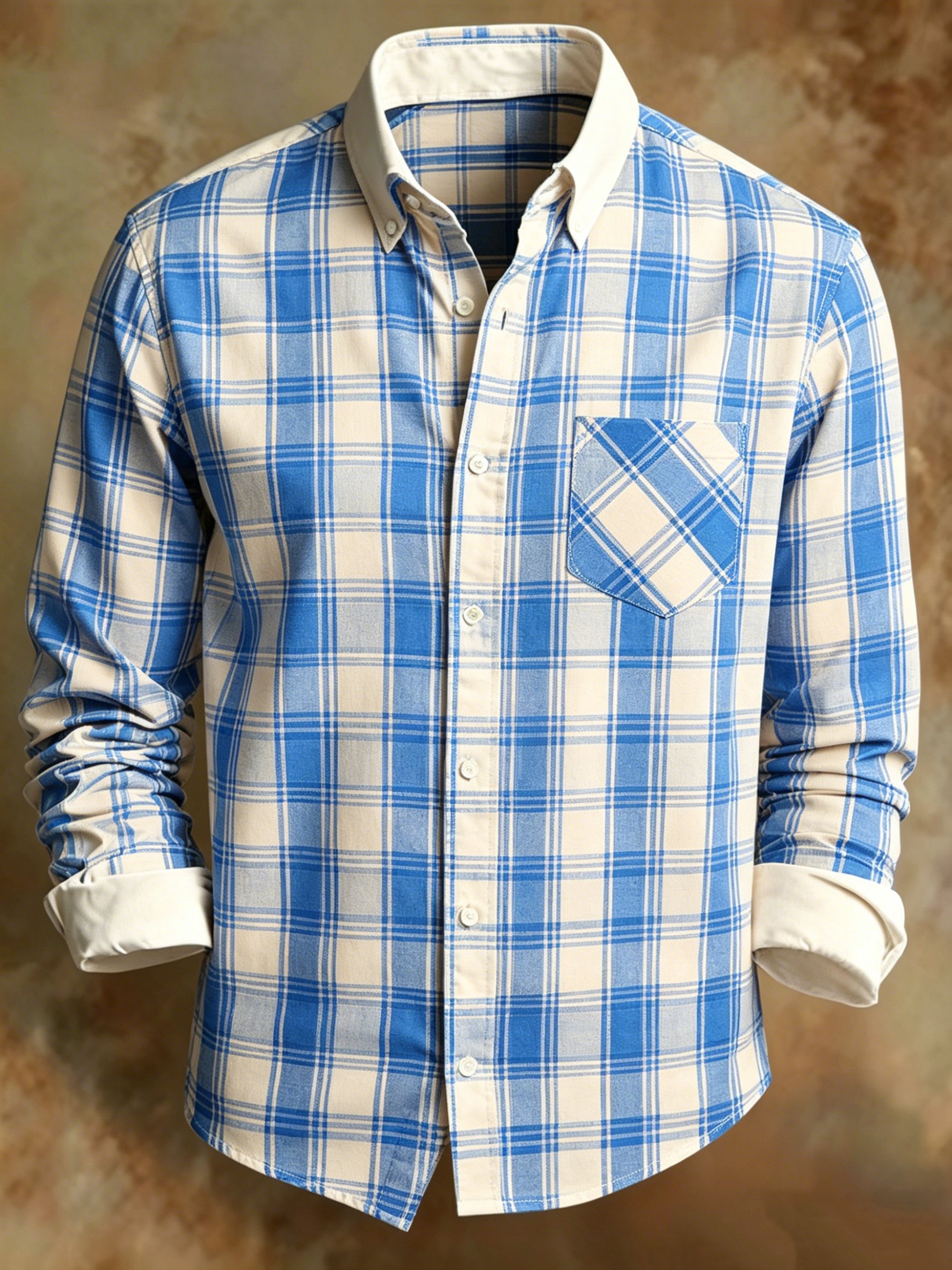 para hombre retro Light Blue Plaid Print ejecutivo camisa