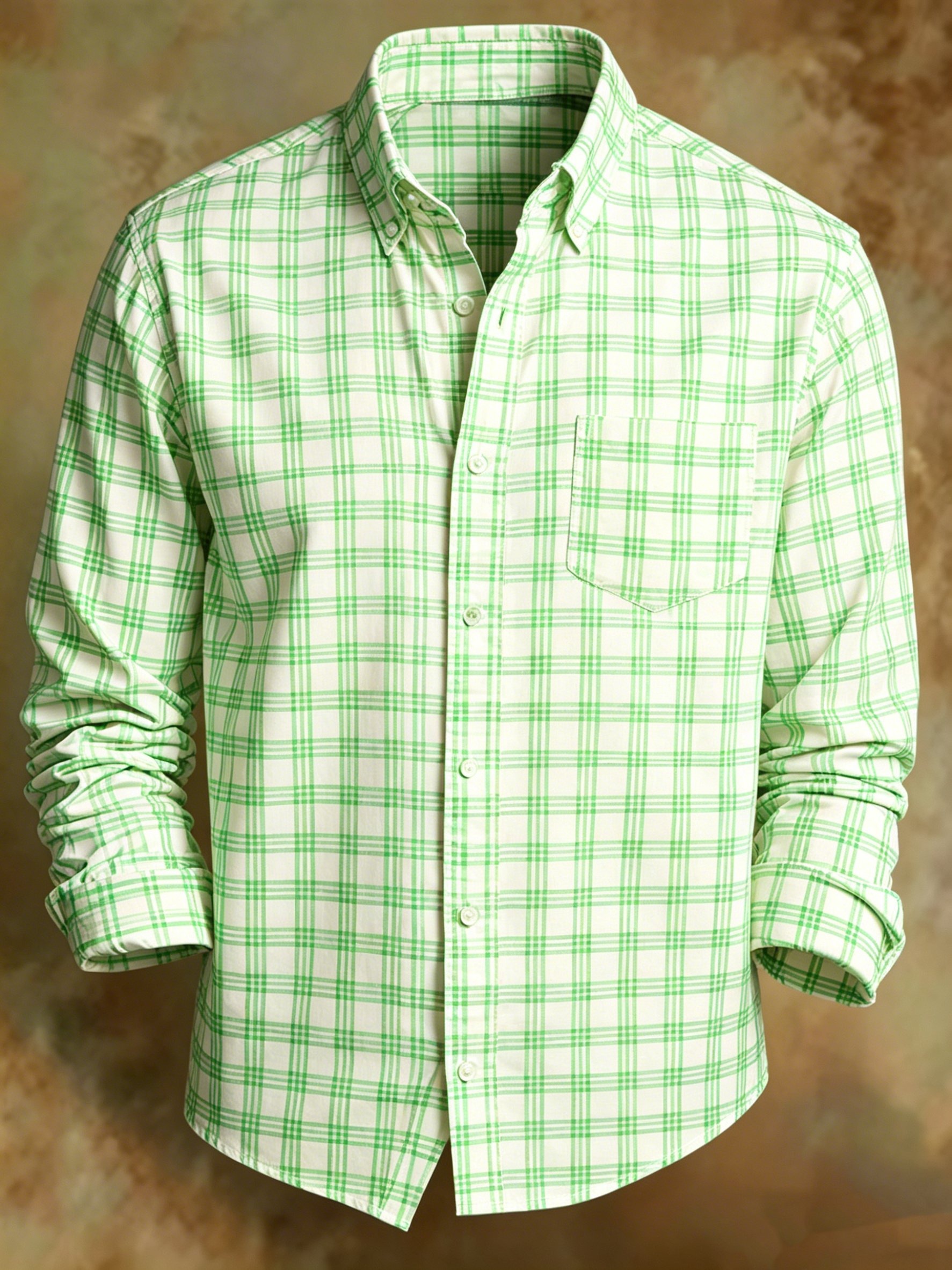 Camisa retro Light Green a cuadros estampado ejecutivo para hombre