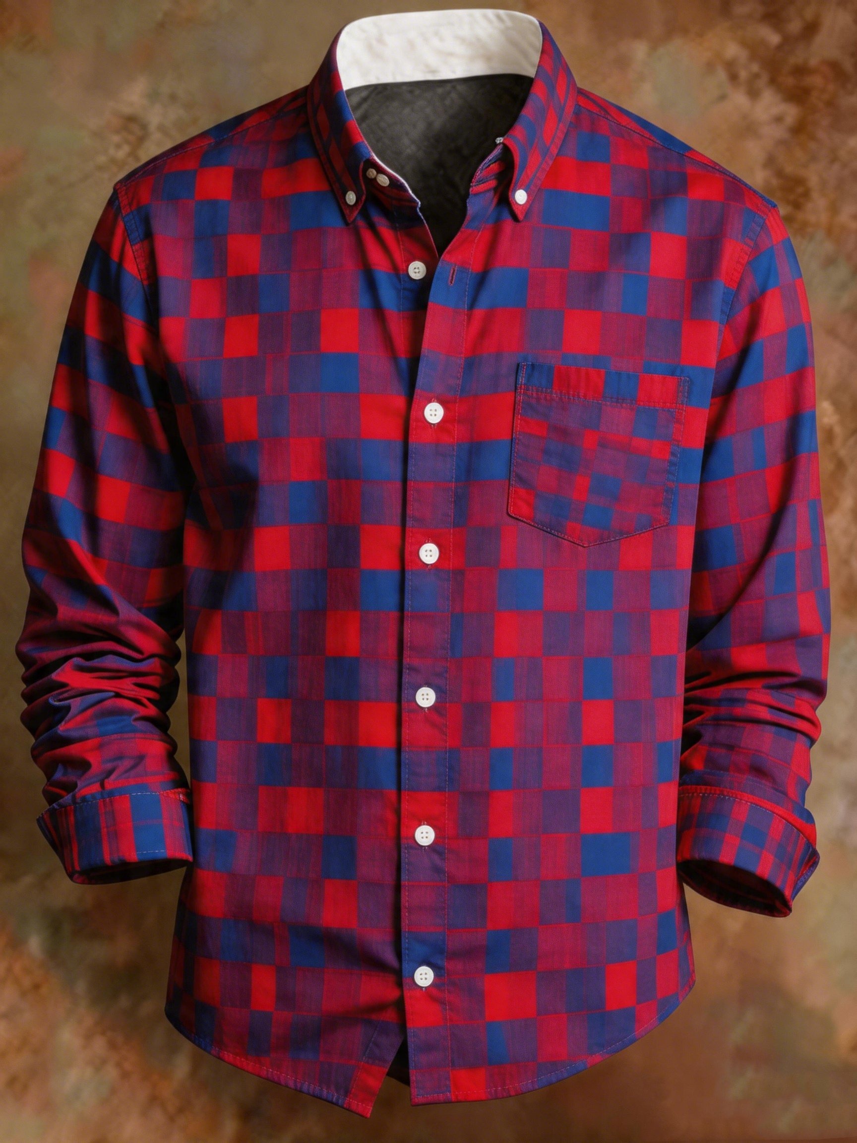 Camisa retro Red Blue a cuadros estampado ejecutivo para hombre