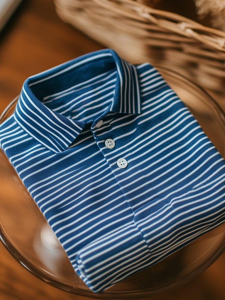 Camisa polo ejecutivo casual a rayas Button de manga corta para hombre