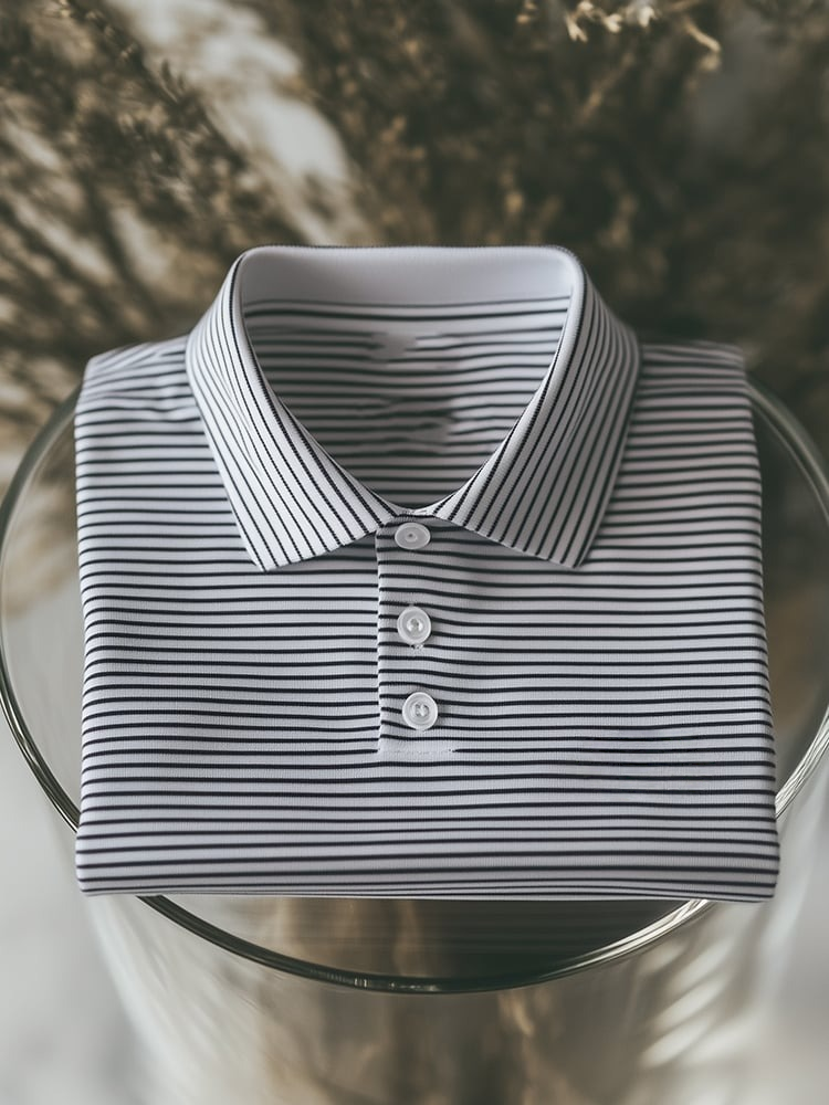 Camisa polo ejecutivo casual a rayas Button de manga corta para hombre