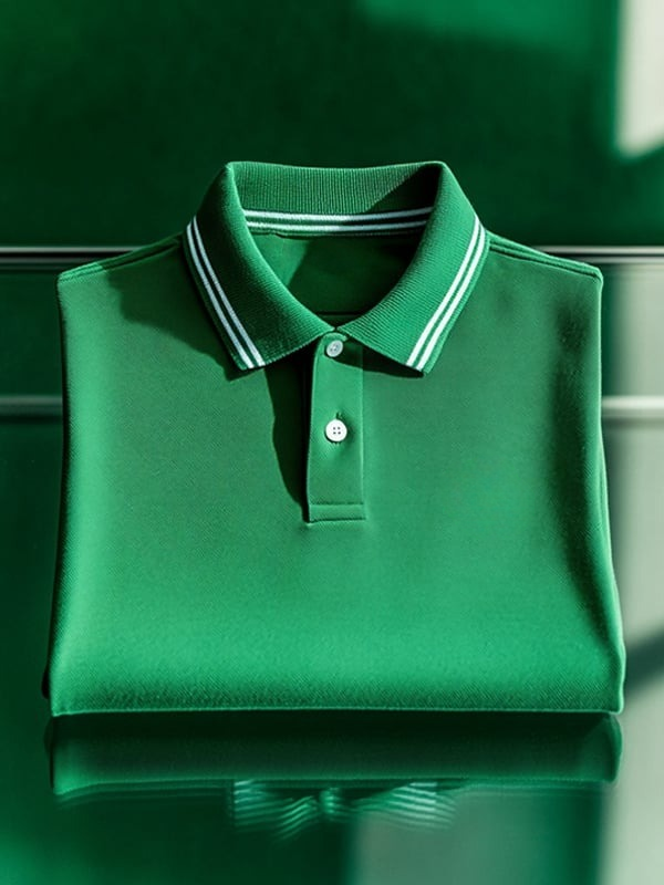 Camisa polo clásico ejecutivo Solid Logo Button de manga corta para hombre