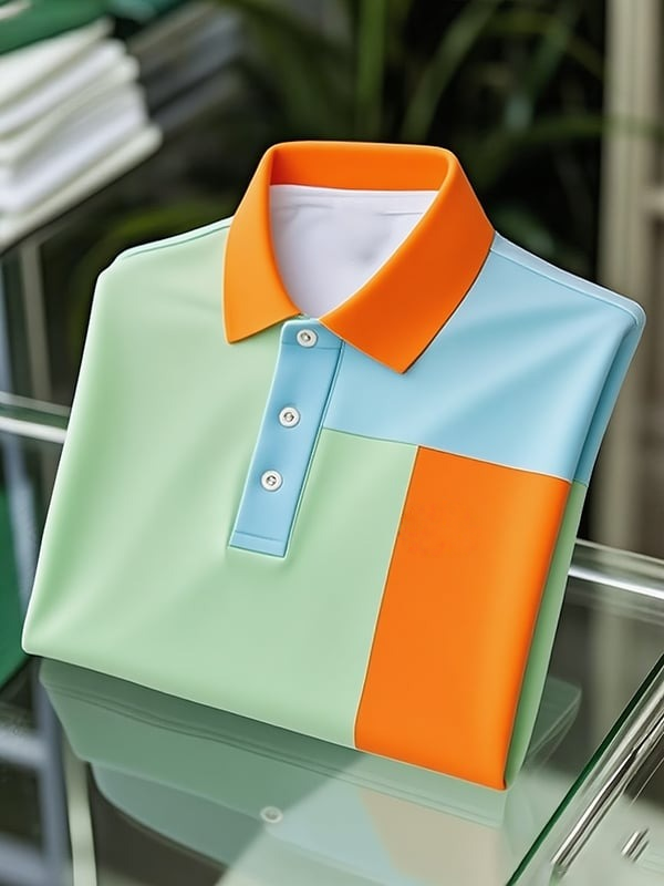 Camisa polo clásico ejecutivo Tricolor Logo Button de manga corta para hombre
