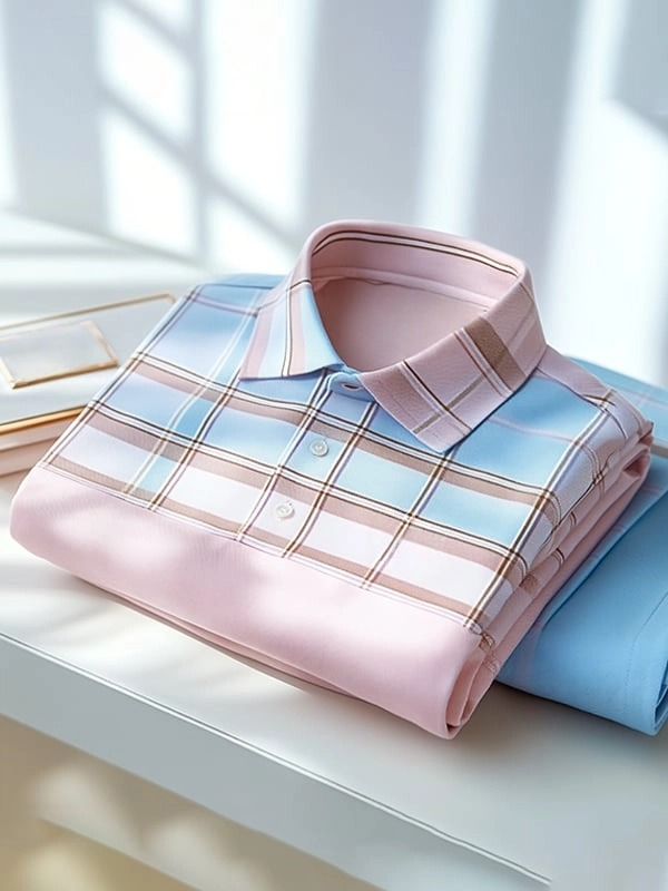 Camisa polo clásico ejecutivo Check Logo Button de manga corta para hombre