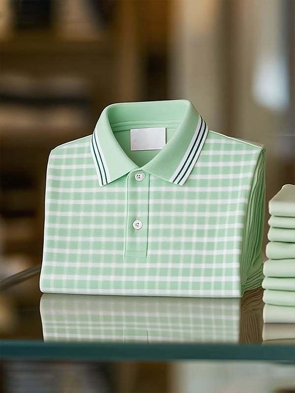 Camisa polo clásico ejecutivo rayas Logo Button de manga corta para hombre
