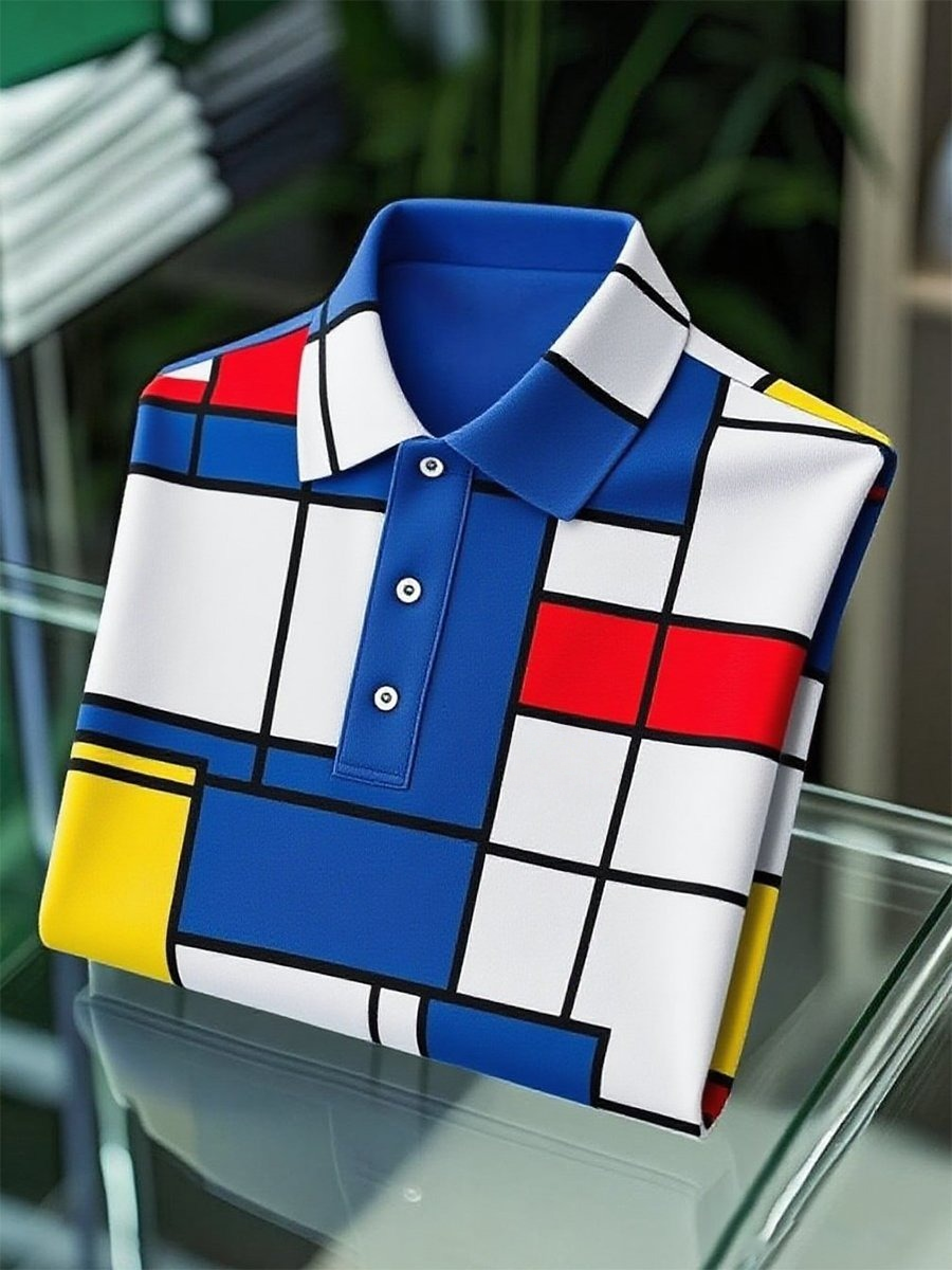 Camisa polo ejecutivo casual Mondrian Art Button de manga corta para hombre
