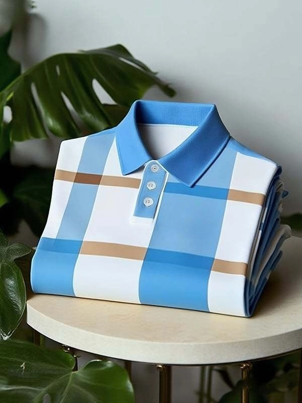 para hombre clásico ejecutivo Check Logo Button de manga corta camisa polo