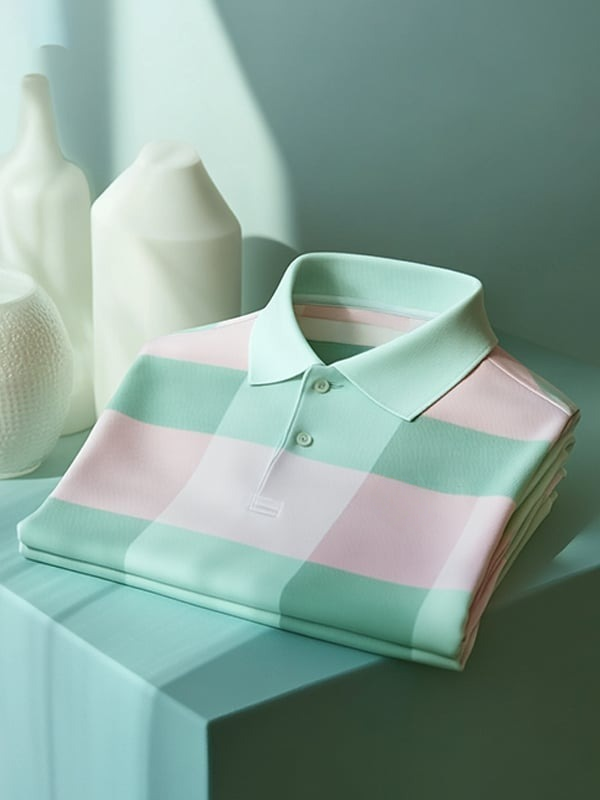 Camisa polo clásico ejecutivo Tricolor Check Logo Button de manga corta para hombre