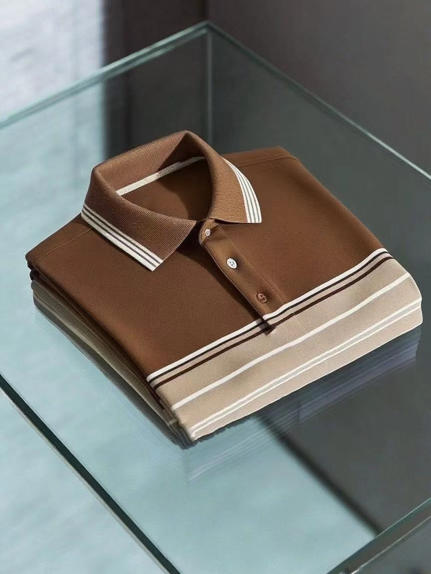 Camisa polo ejecutivo casual Fish bordado Button de manga corta para hombre