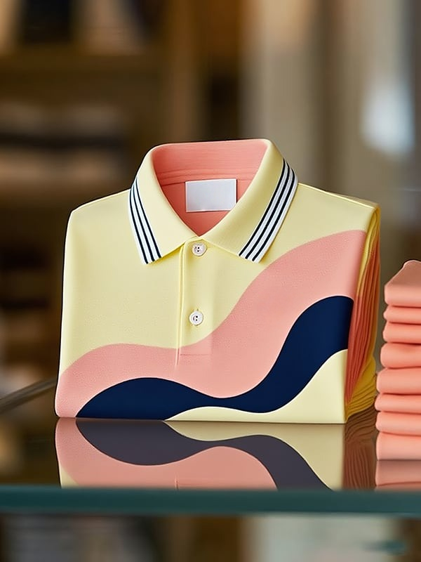 para hombre clásico ejecutivo Irregular Contrast Logo Button de manga corta camisa polo