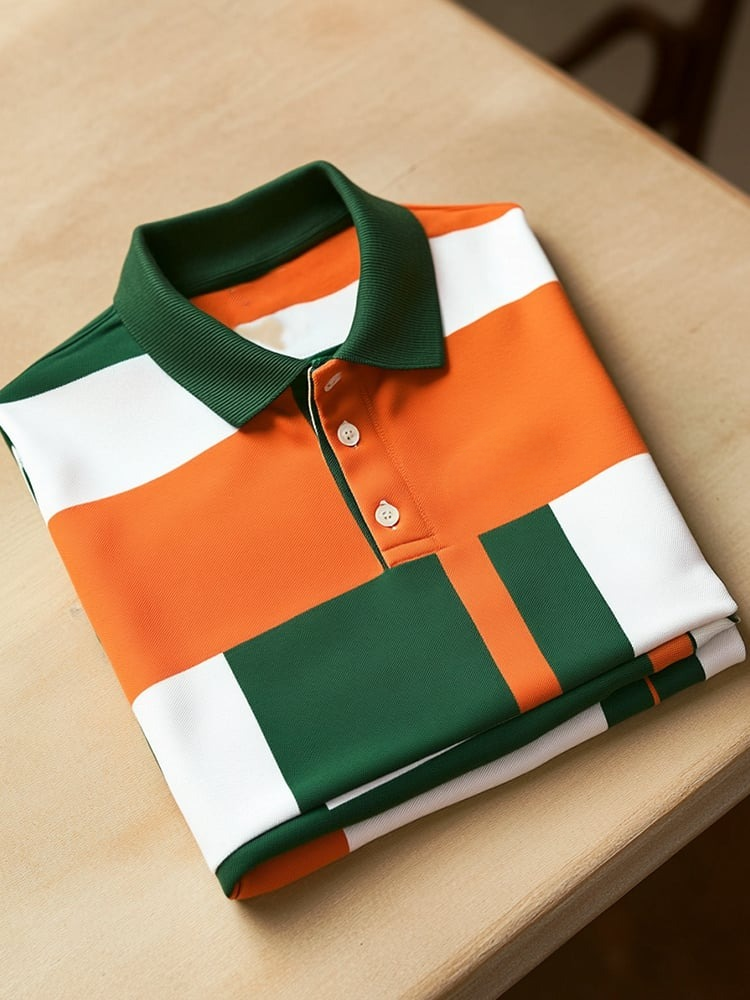 Camisa polo ejecutivo casual Lime Block Button de manga corta para hombre