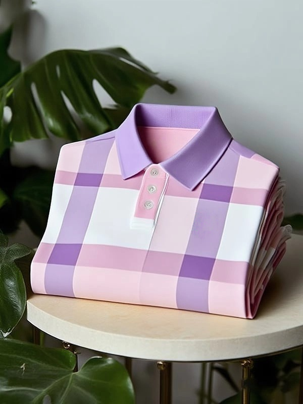 Camisa polo clásico ejecutivo Check Logo Button de manga corta para hombre