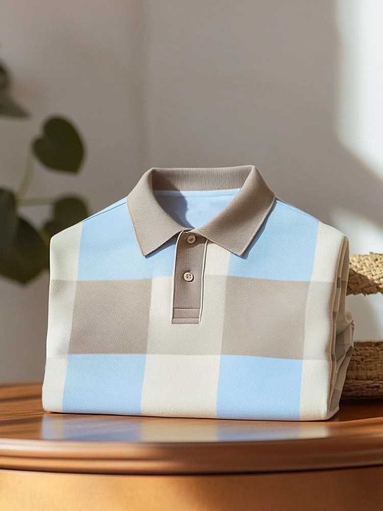 Camisa polo clásico ejecutivo Check Logo Button de manga corta para hombre