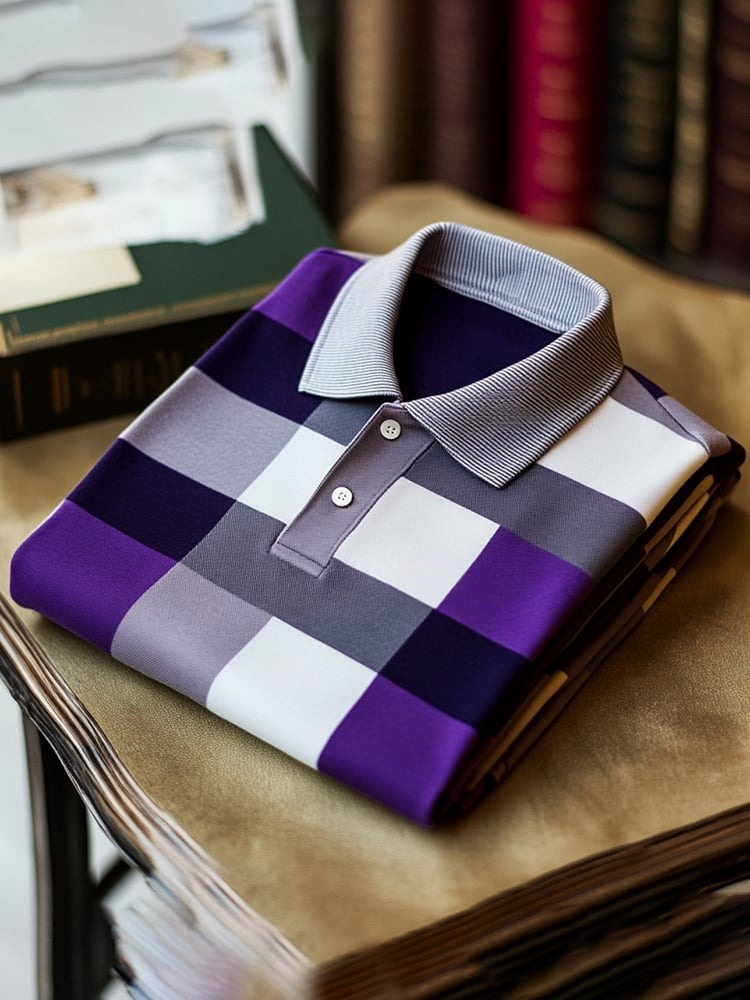 Camisa polo clásico ejecutivo Check Logo Button de manga corta para hombre