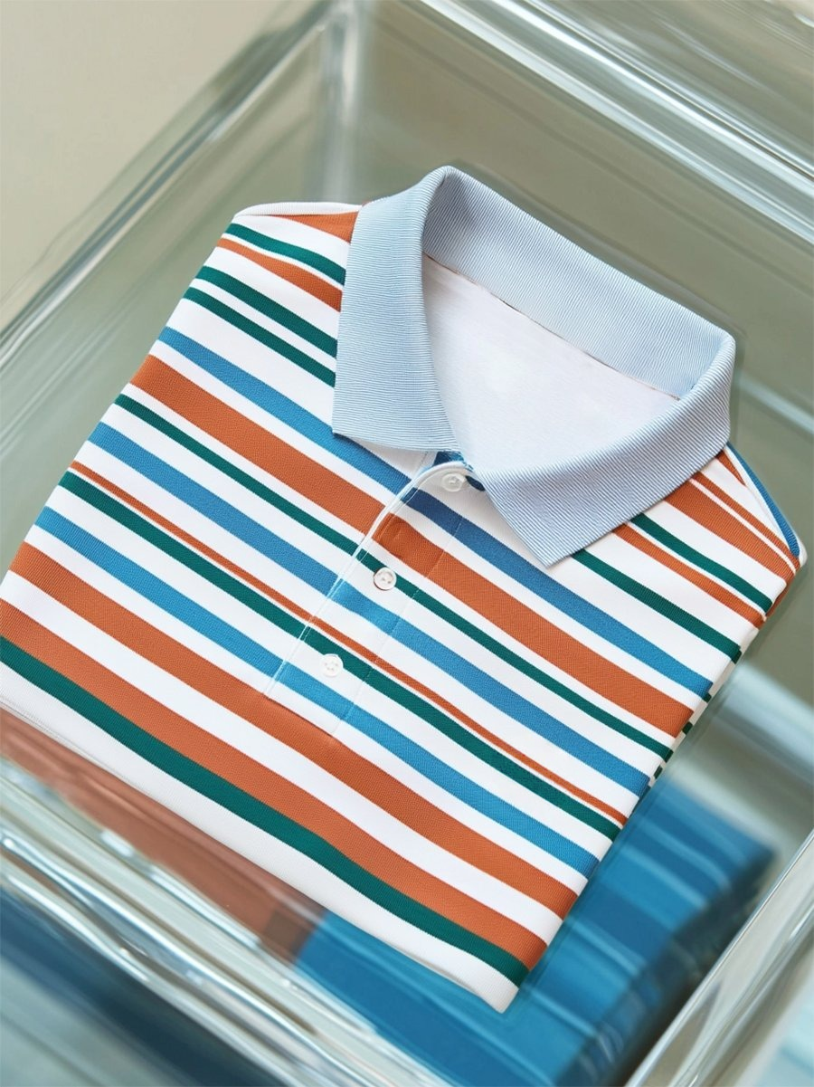 Camisa polo ejecutivo casual a rayas Button de manga corta para hombre