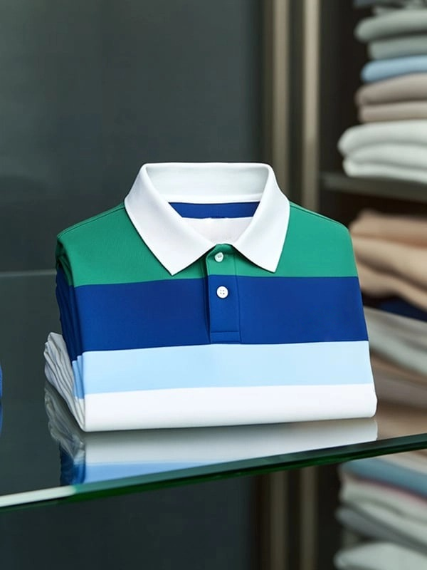 Camisa polo clásico 4-Color Check ejecutivo Logo Button de manga corta para hombre