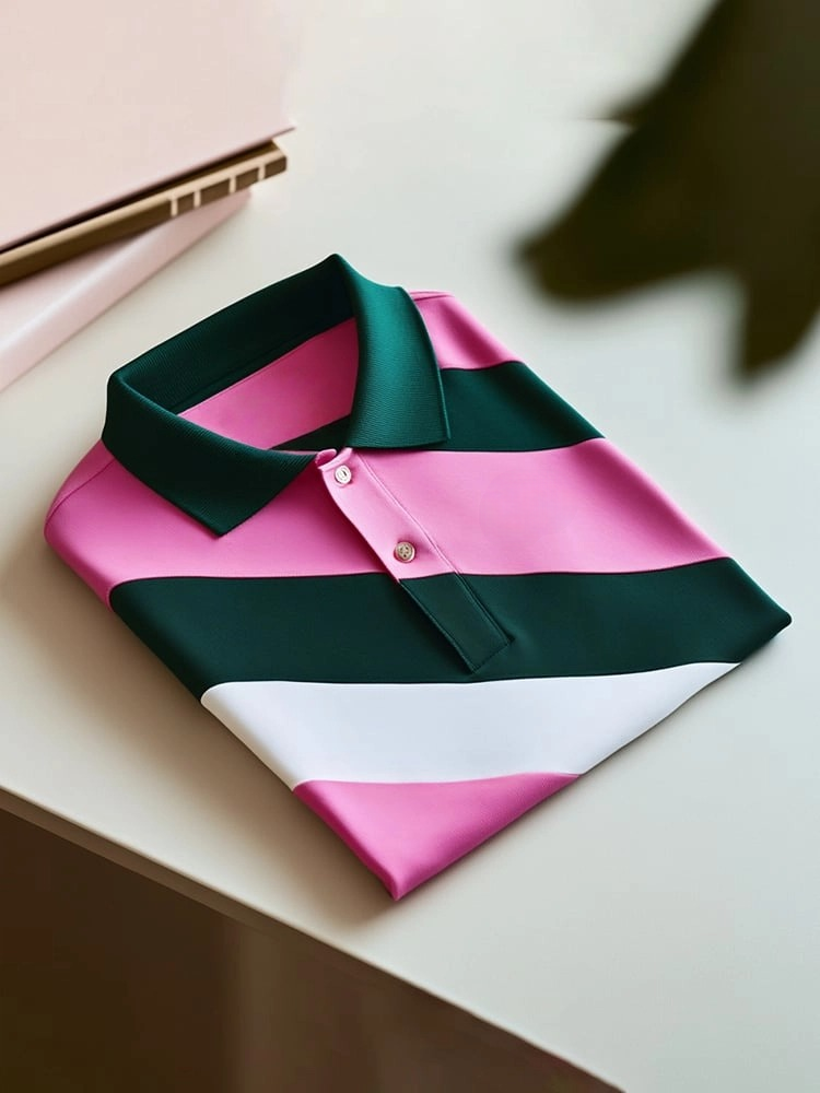 Camisa polo clásico ejecutivo Check Logo Button de manga corta para hombre
