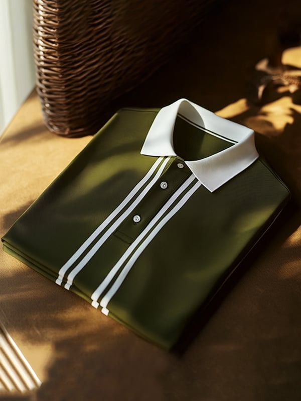 Camisa polo clásico rayas Logo Button de manga corta para hombre