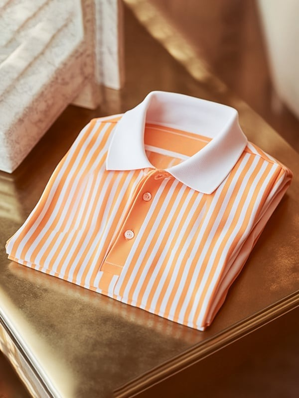 Camisa polo clásico Two-Tone Versatile rayas Logo Button de manga corta para hombre