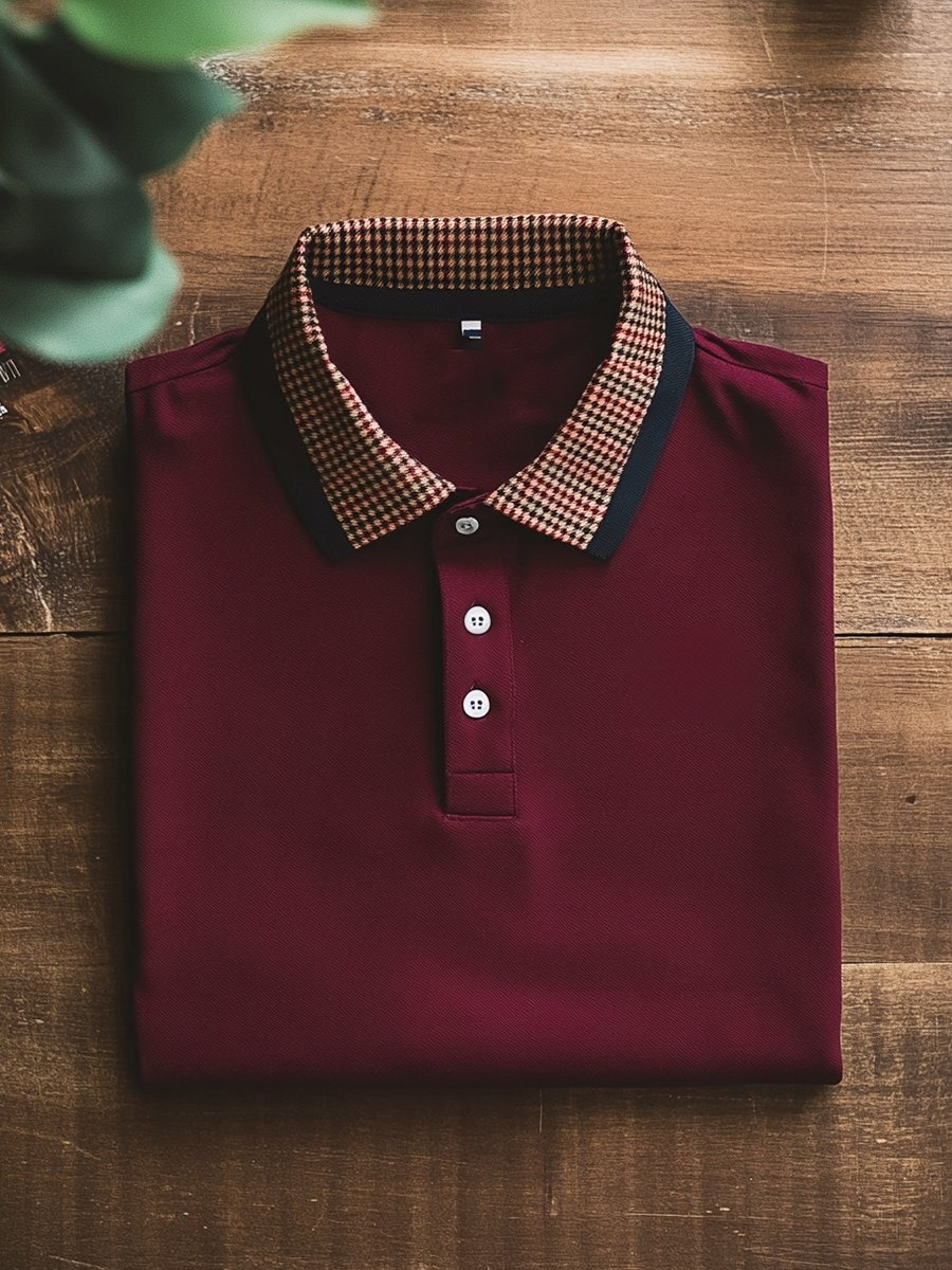 Camisa polo ejecutivo casual Burgundy Button de manga corta para hombre