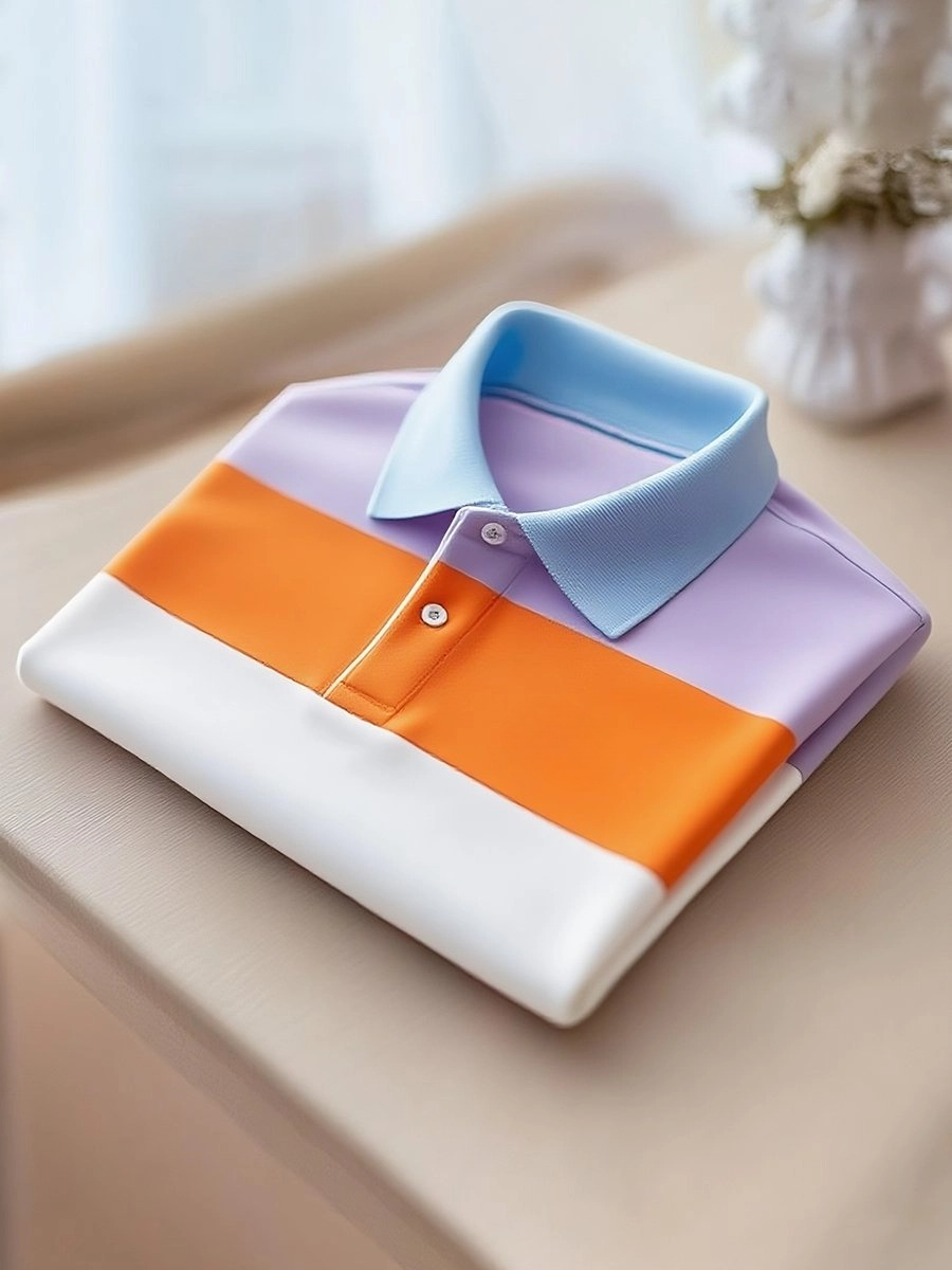 Camisa polo clásico ejecutivo rayas Logo Button de manga corta para hombre
