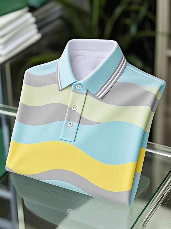 Camisa polo clásico ejecutivo Multicolor Logo Button de manga corta para hombre