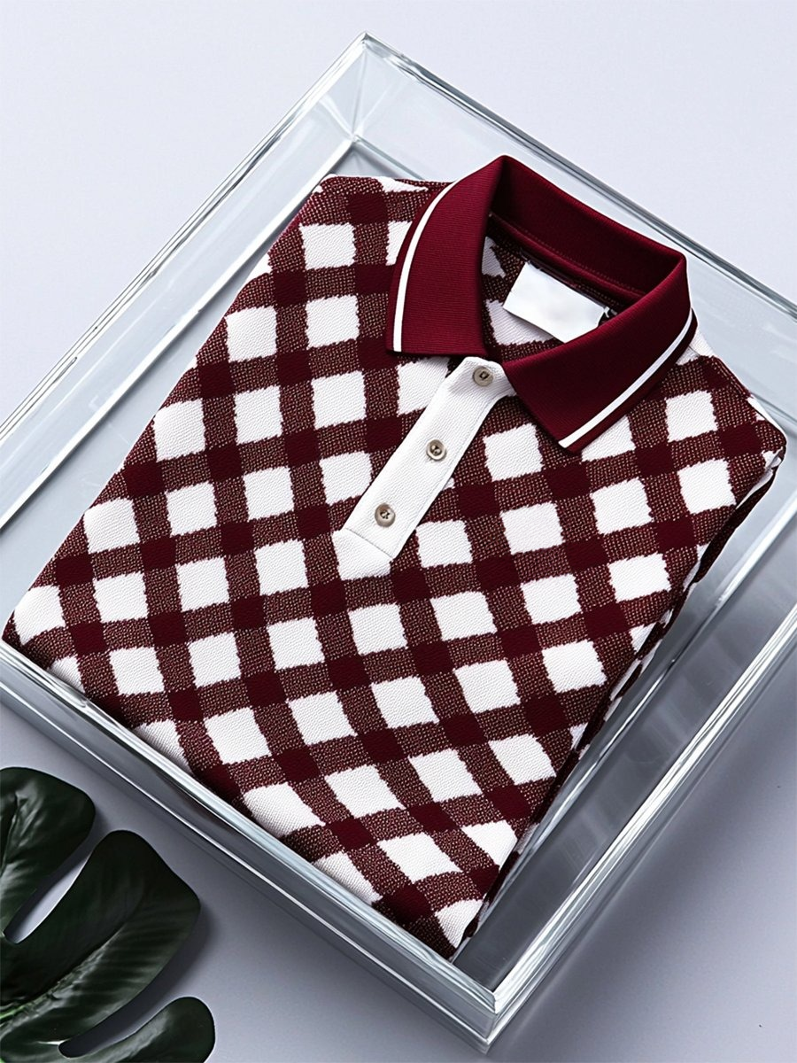 Camisa polo ejecutivo casual a cuadros Button de manga corta para hombre