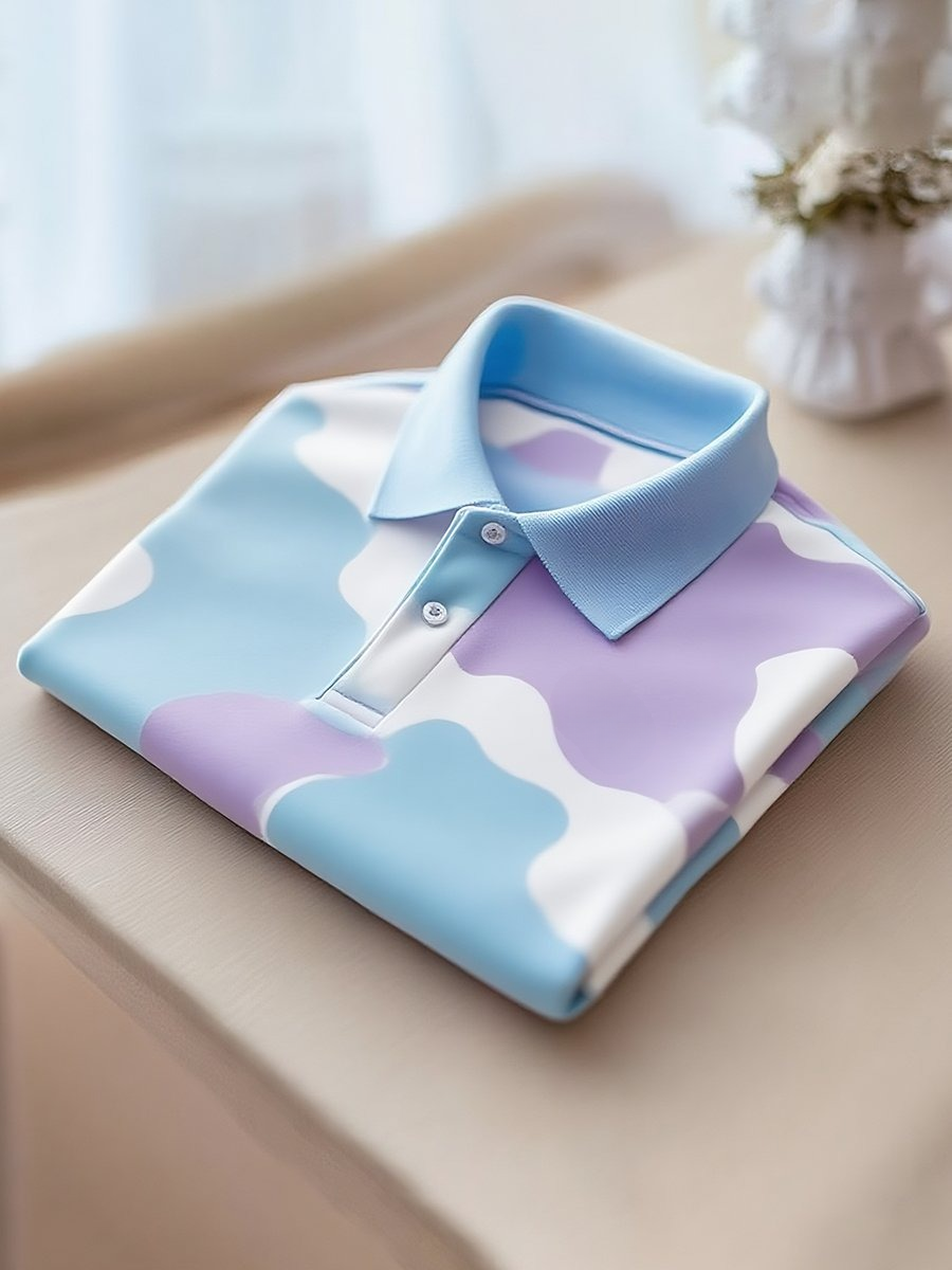 Camisa polo clásico ejecutivo rayas Logo Button de manga corta para hombre