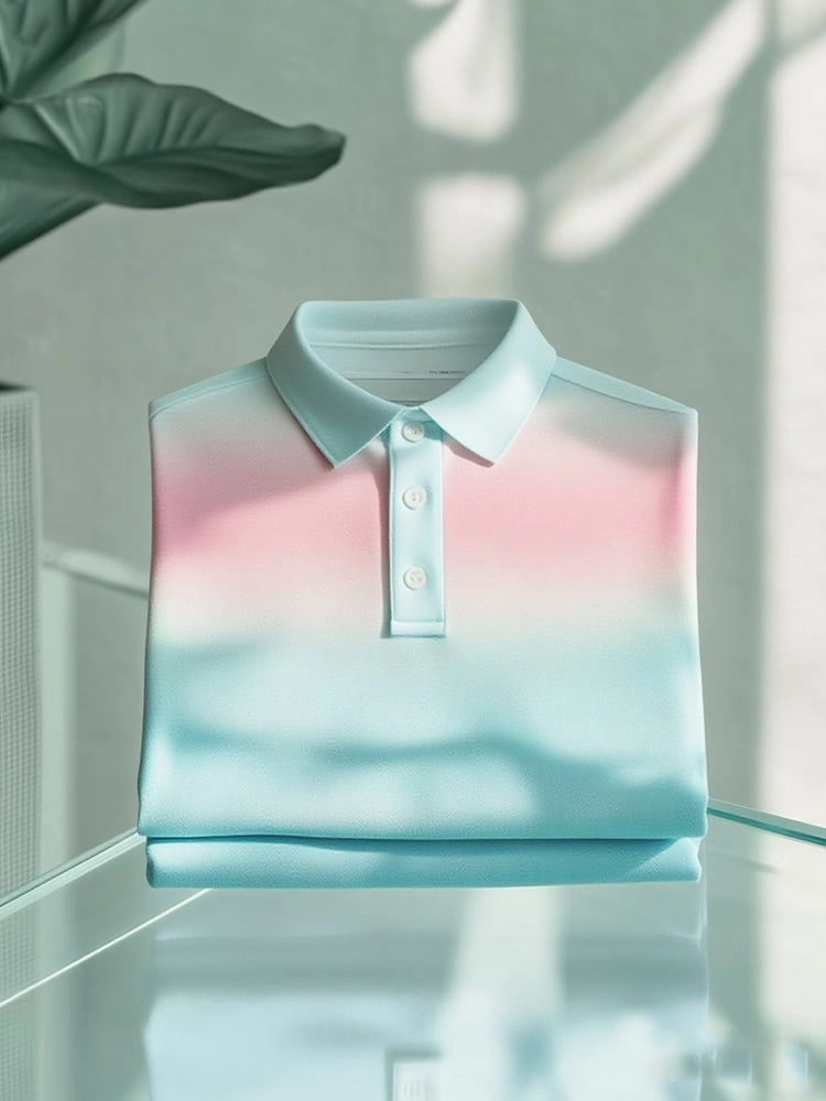 Camisa polo ejecutivo casual degradado Button de manga corta para hombre
