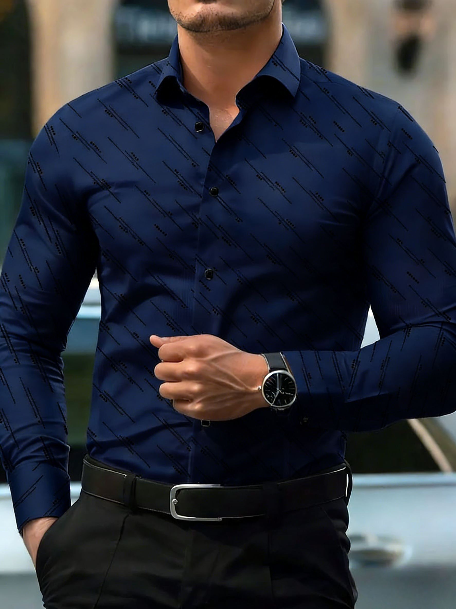 para hombre Street Style ejecutivo casual estampado de manga larga camisa