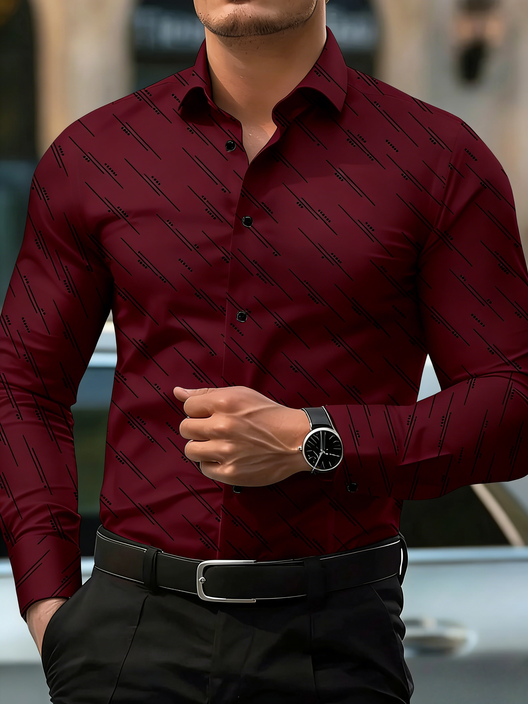 para hombre Street Style ejecutivo casual estampado de manga larga camisa