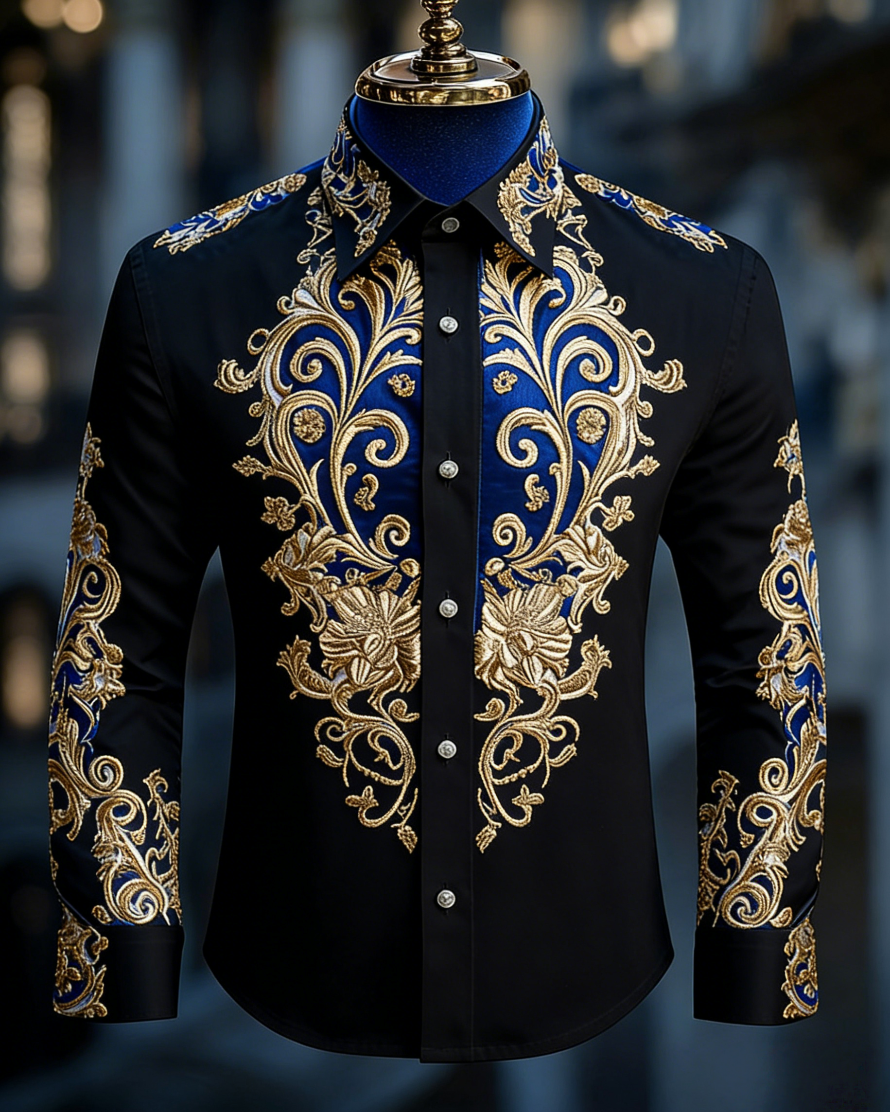 Camisa de lujo vintage de manga larga para hombre