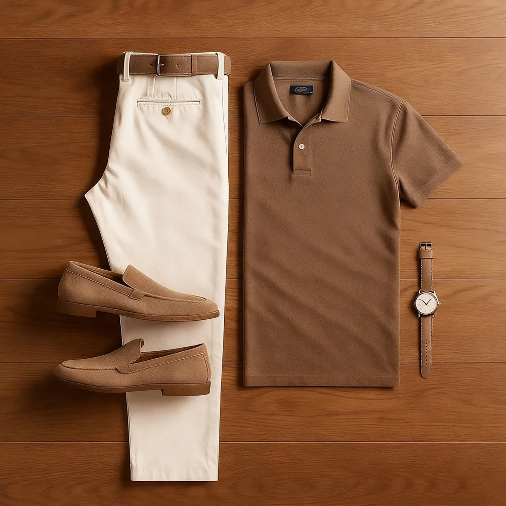 Conjunto de dos piezas casual Color Matching estampado Polo-Collar de manga corta Trousers 15 para hombre