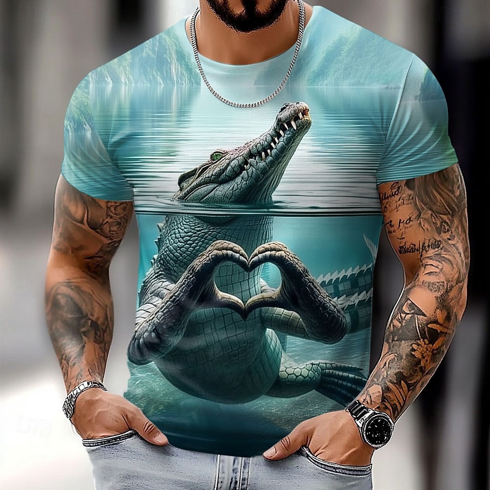 Camiseta Crocodile Funny de manga corta camiseta 3D estampado Crew Neck camisa para hombre