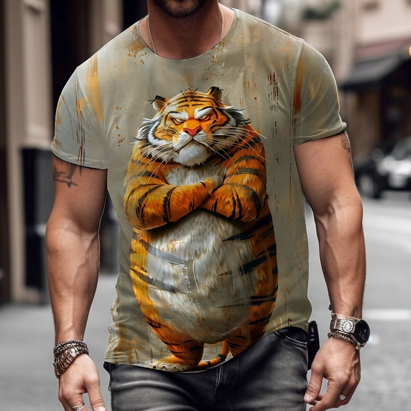 Camiseta Tiger Funny de manga corta camiseta 3D estampado Crew Neck camisa para hombre