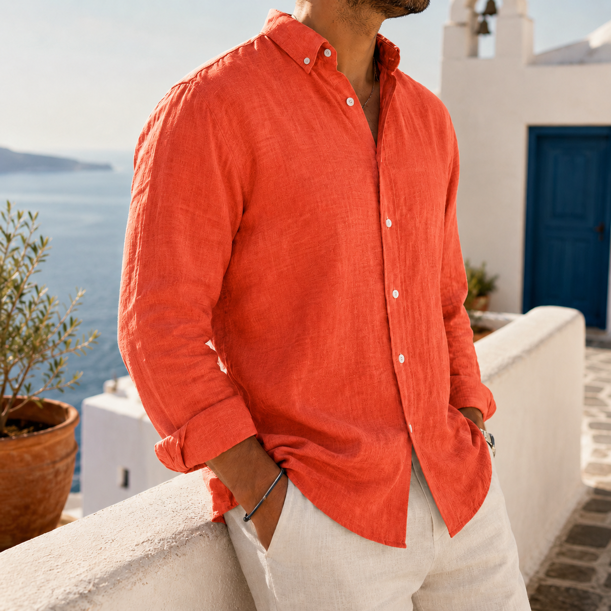 de modainprint casual Simple de algodón Lapel de manga largad camisa