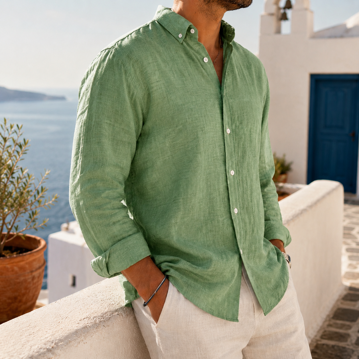 de modainprint casual Simple de algodón Lapel de manga largad camisa