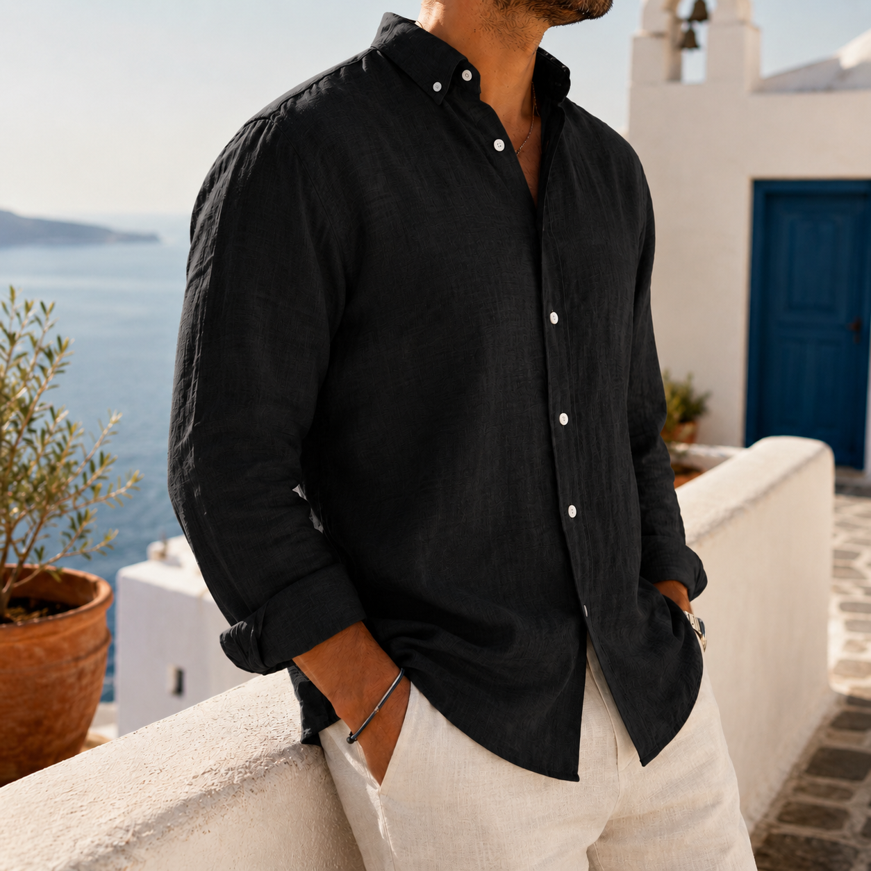 de modainprint casual Simple de algodón Lapel de manga largad camisa