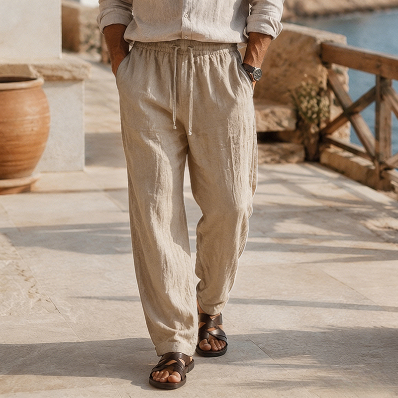De modainestampado Beach Vacation holgado-Fit Lightweight de lino Trousers para hombre