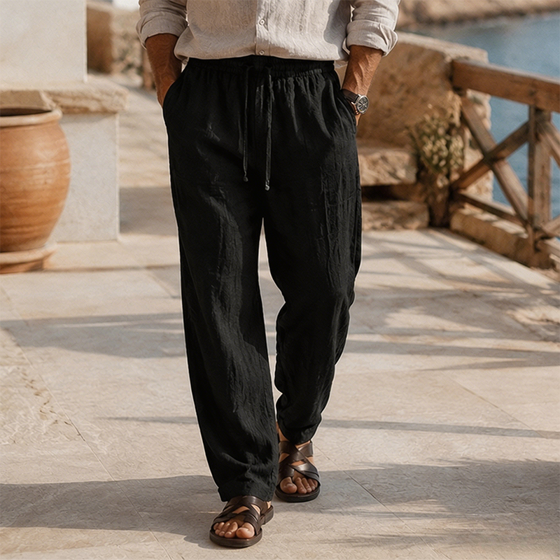 De modainestampado Beach Vacation holgado-Fit Lightweight de lino Trousers para hombre
