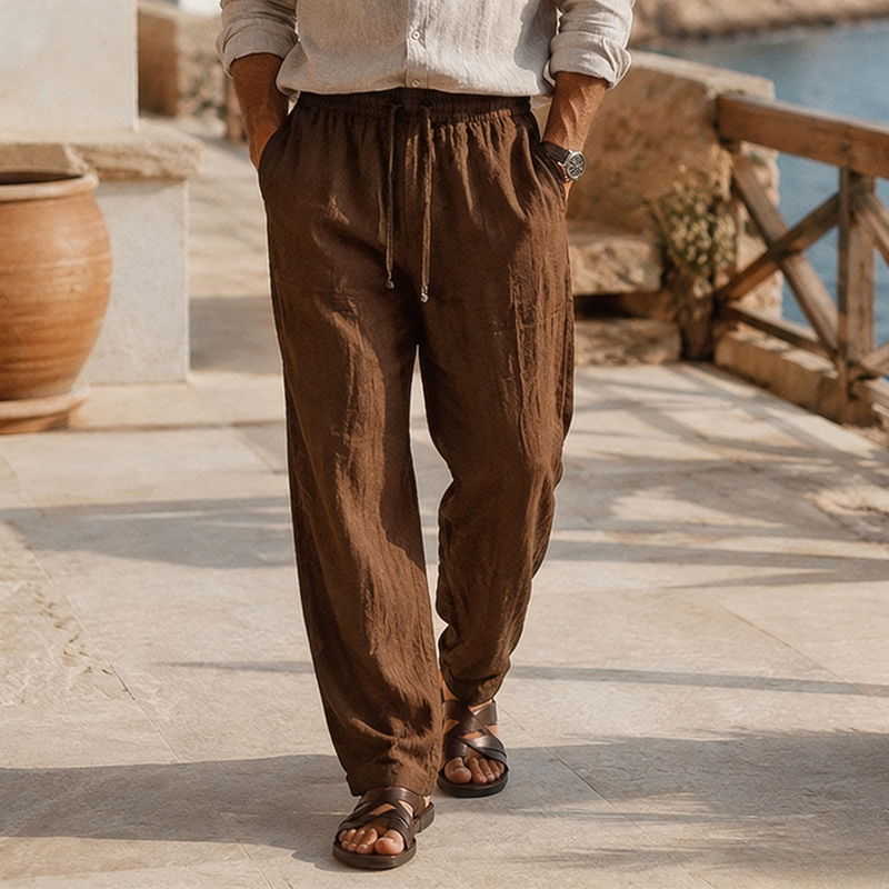 De modainestampado Beach Vacation holgado-Fit Lightweight de lino Trousers para hombre