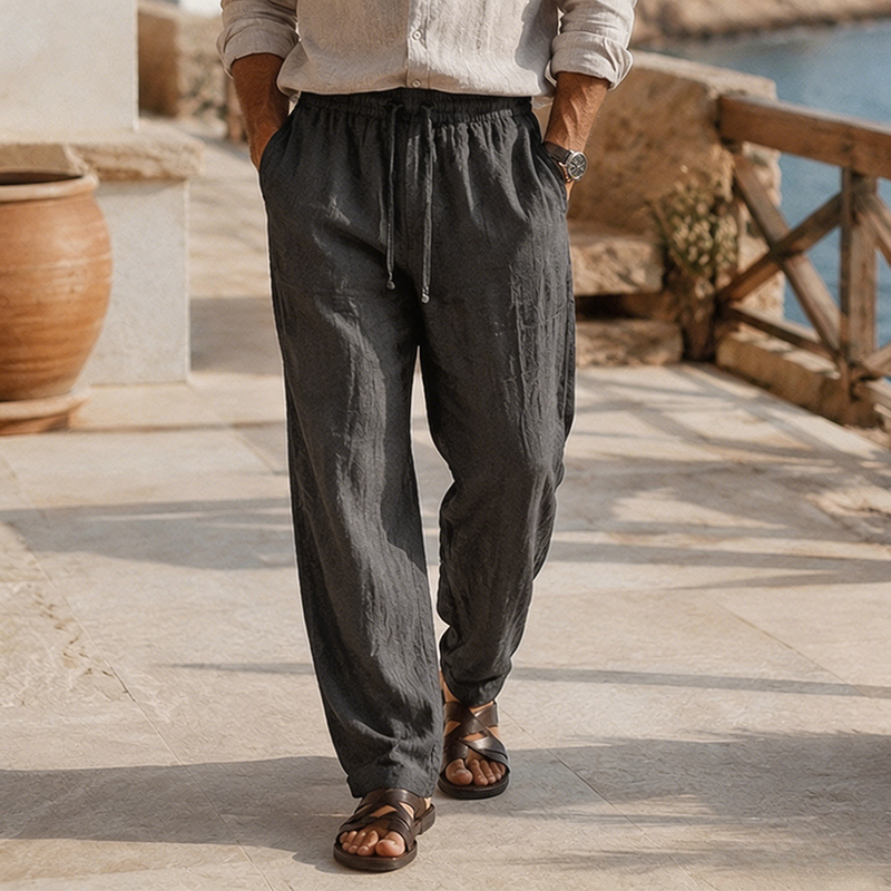 De modainestampado Beach Vacation holgado-Fit Lightweight de lino Trousers para hombre
