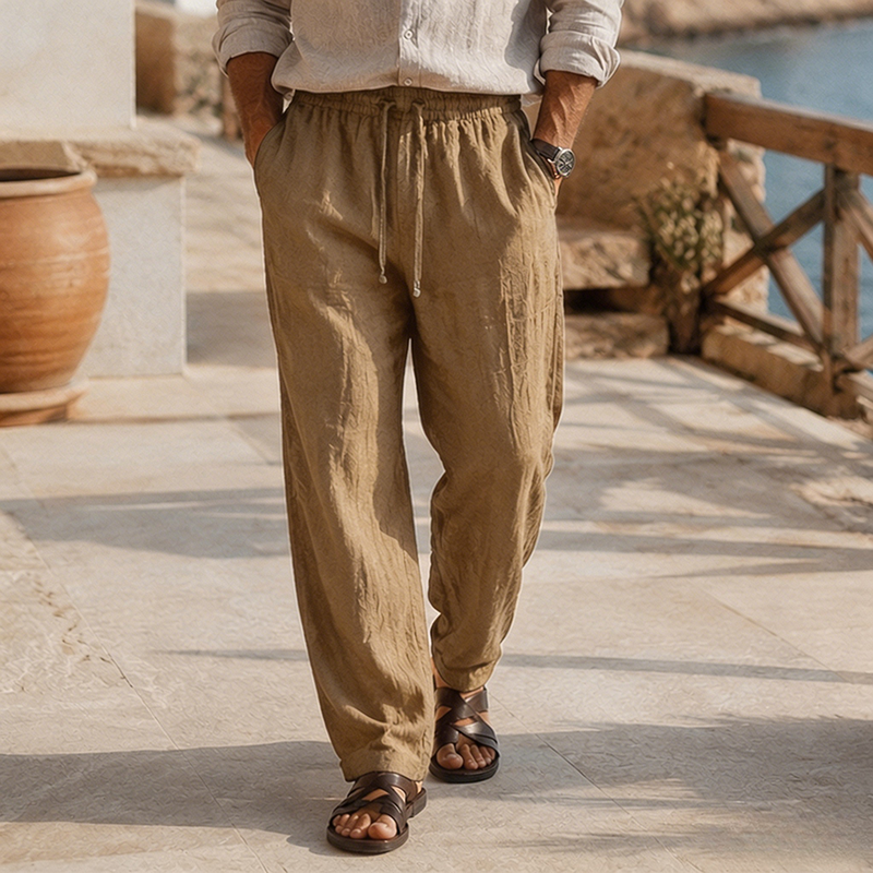 De modainestampado Beach Vacation holgado-Fit Lightweight de lino Trousers para hombre