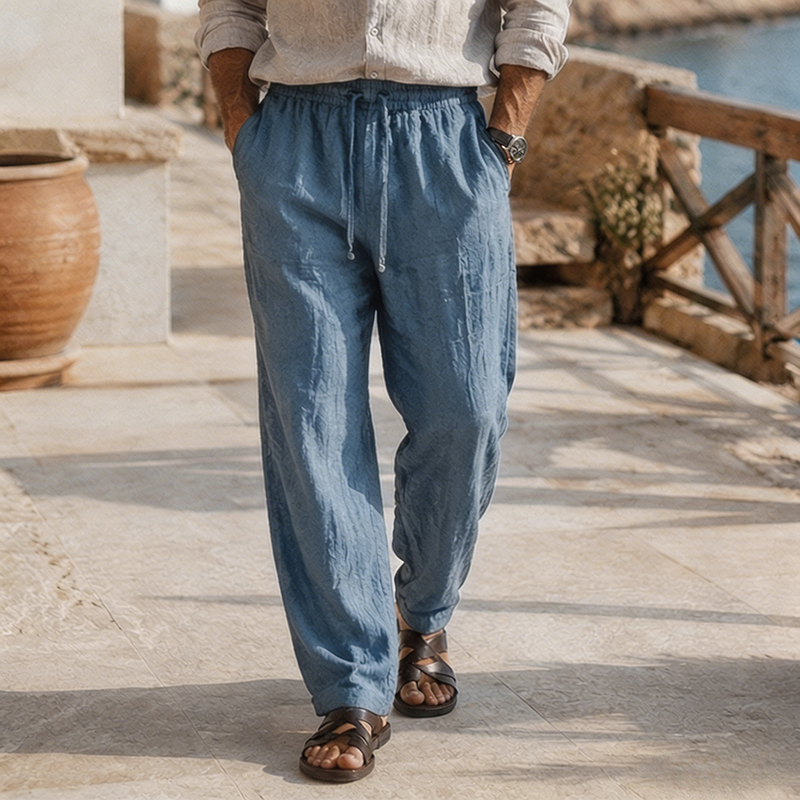 De modainestampado Beach Vacation holgado-Fit Lightweight de lino Trousers para hombre