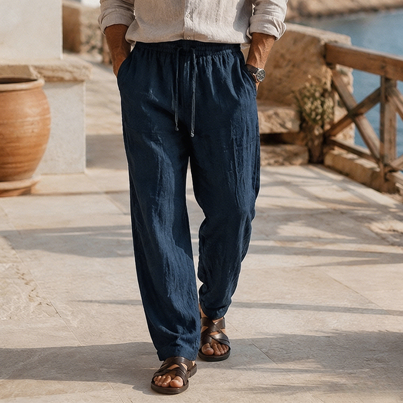 De modainestampado Beach Vacation holgado-Fit Lightweight de lino Trousers para hombre
